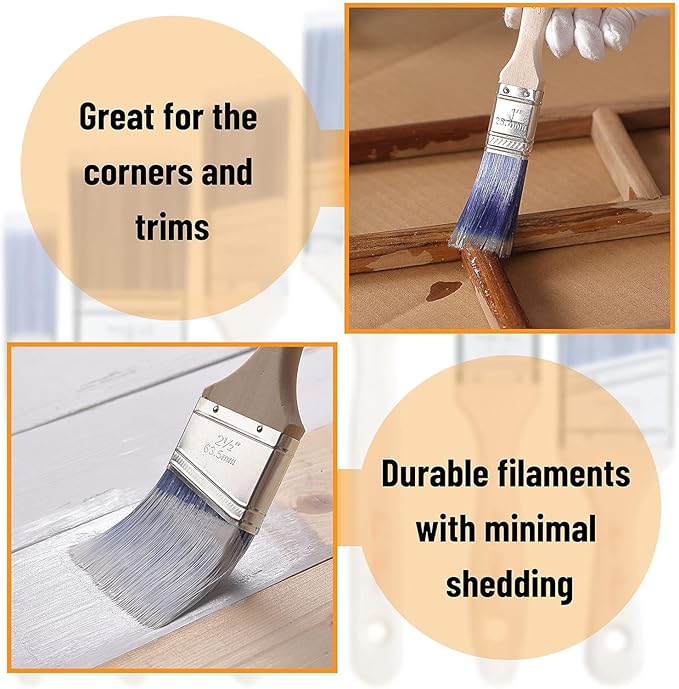 Bates- Paint Brushes, 12 Pack Angle Brushes, Treated Wood Handle | Wall Paint - Image 5