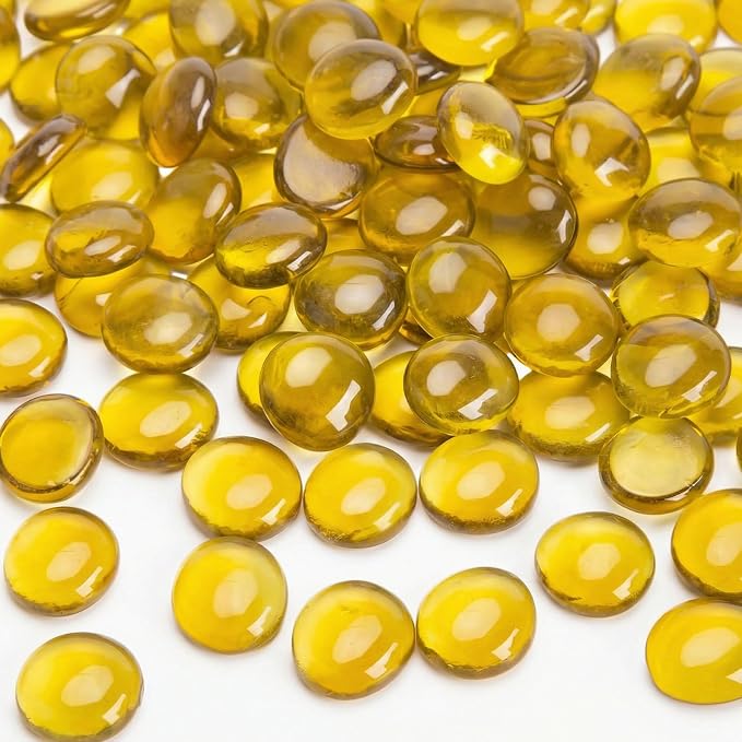 FUTUREPLUSX 5Lb Flat Glass Marbles, Amber Yellow Vase Filler Beads Flat Gems by FuturePlusX