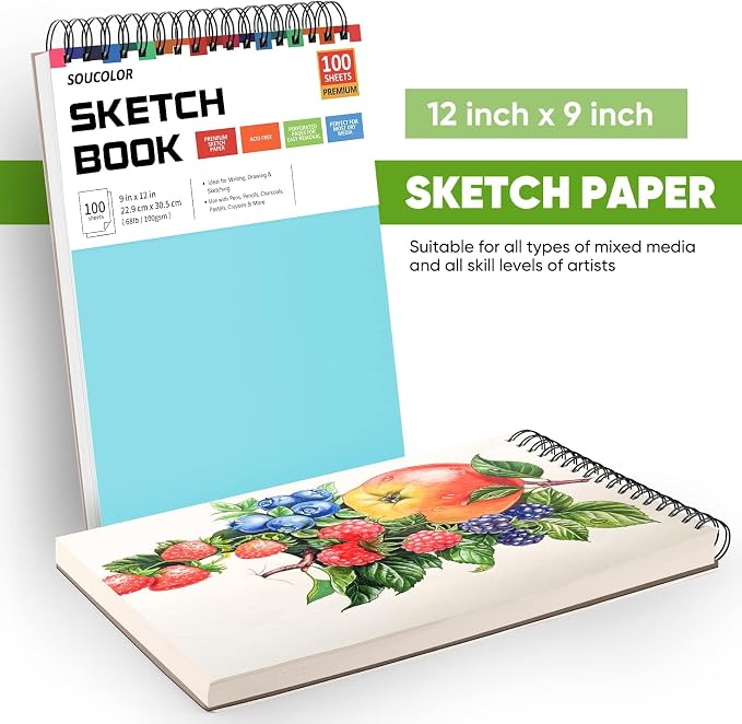 Soucolor Sketch Book 9x12, Thick Drawing Paper Pad School Art Supplies | 100 - Image 6