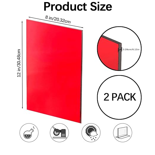 Red Acrylic Sheets 8 * 12 inch 1/8" Thick Red Transparent Cast Acrylic - Image 2