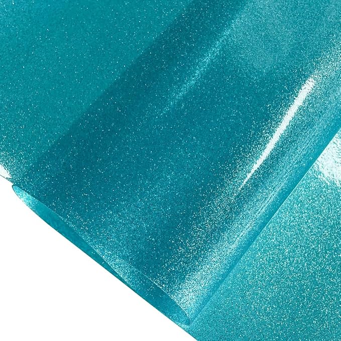 ONEART | Turquoise Transparent Glitter Vinyl Roll, 0.7 mm Solid Clear PVC Jelly - Image 3