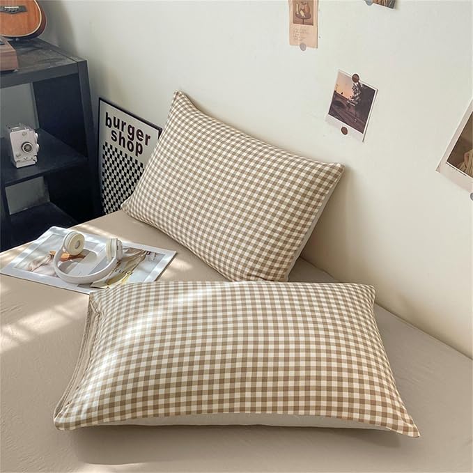 Nayoroom Gingham Duvet Cover Full Size Brown Tan Plaid Checkered Comforter - Image 5