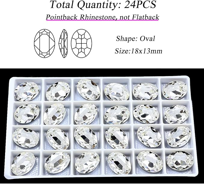 24Pcs Point Back Glass Rhinestones, 18 * 13MM Oval Shape Faceted Rhinestones - Image 2