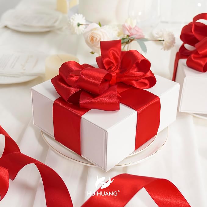 HUIHUANG Red Wired Satin Ribbon 2.5 inch Red Wire Edge Ribbon - Image 3
