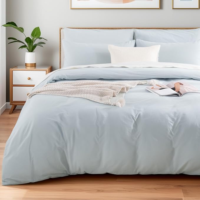 NEXHOME PRO Duvet Cover Set 100% Washed Cotton Full Size Linen Feel Textured by NEXHOMEPRO
