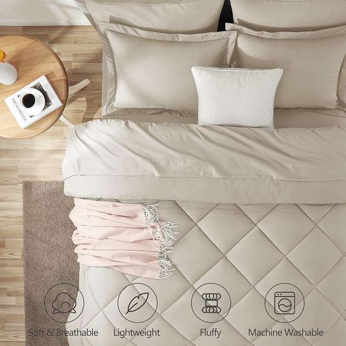 CozyLux Queen Comforter Set Oatmeal - Image 2