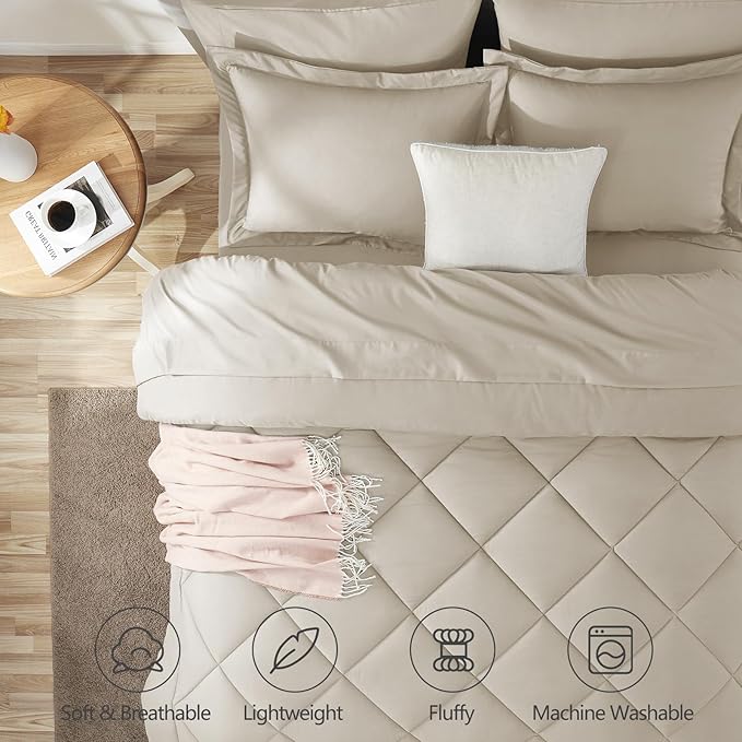 CozyLux California King Comforter Set Oatmeal - Image 5