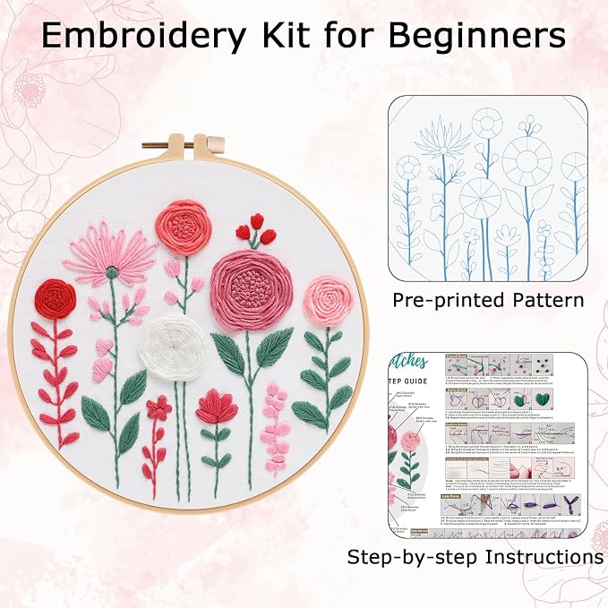 Nuberlic Embroidery Kit for Beginners -Floral Easy Embroidery Kits for Adults - Image 4