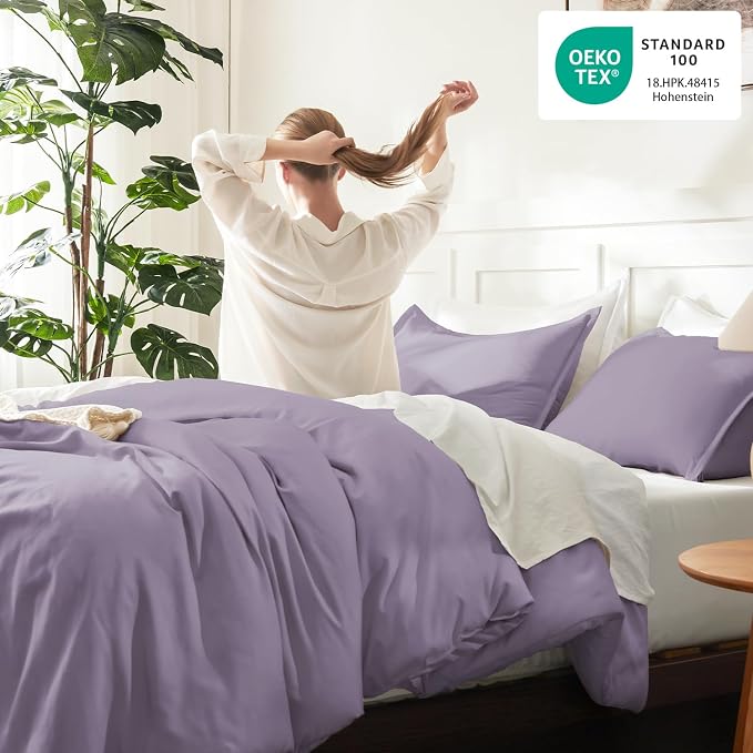 Litanika Grayish Lavender Purple Comforter Set King Size, 3 Pieces Lightweight - Image 4