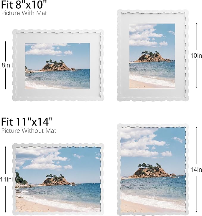 11x14 Picture Frame with Mat for 8x10, Wavy Edge Wooden Real Glass Photo Frame - Image 4