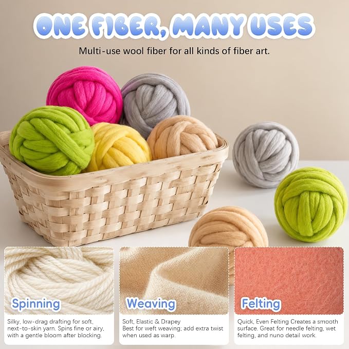 3.53oz Wool Roving: Needle Felting Wool White Roving Wool Felting Supplies Pure - Image 5
