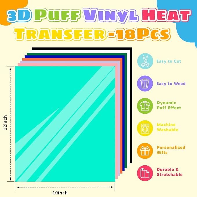 Puff Vinyl Heat Transfer-18 Pcs Puff HTV Heat Transfer Vinyl Sheets Assorted - Image 4