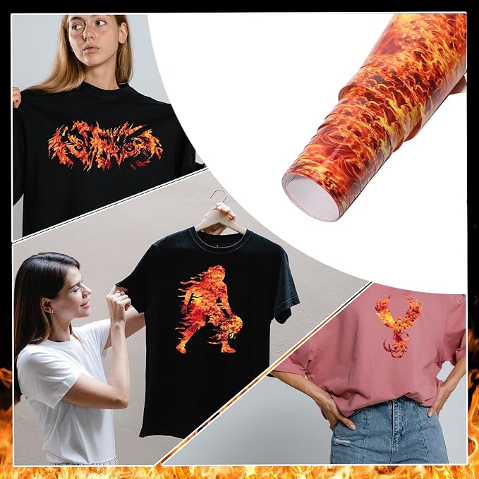Tintnut Orange Red Flame Heat Transfer Vinyl Roll, stretch washable, compatible - Image 5