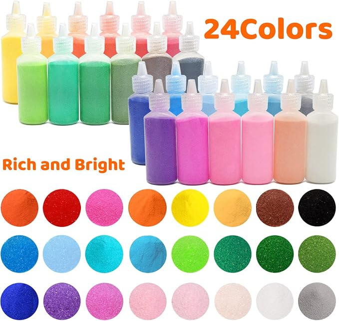 Guuozzli 24 PCS Art Sand, 1.24 oz Colored Sand Bottles, Sand Arts and Crafts Kit - Image 4