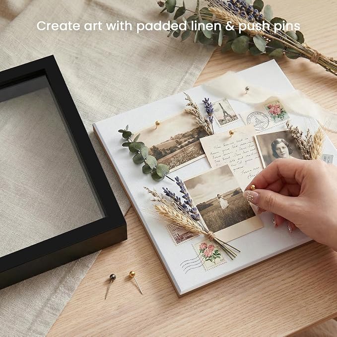Black 5x5 Shadow Box Display Frame, Premium Linen Backboard and Included - Image 2