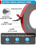EMITEVER 0.59IN x 27FT Double Sided Tape Heavy Duty, Tesa Acrylic Foam | - Image 6