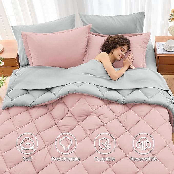 MUXHOMO 7 Pieces California King Comforter Set, Reversible Bed in a Bag Cal - Image 6