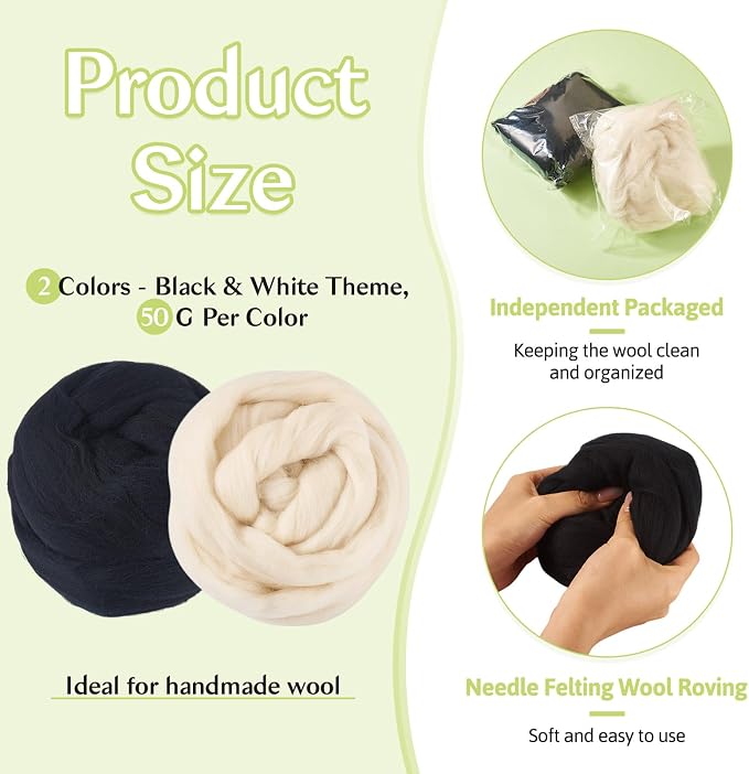 100G Needle Felting Wool Black Wool Roving - Image 4