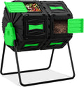 Compost Tumbler, Easy Assemble & Efficient Outdoor Compost Bin, 45 Gallon/170 Liter Large Dual Chamber Rotating Composter for Garden, Kitchen, and Yard Waste, Green Door
