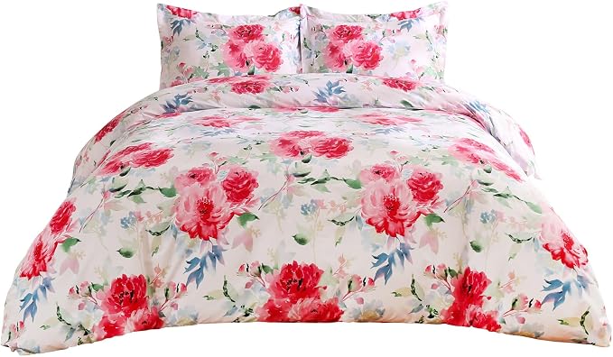 JSD Rose Floral Duvet Cover Set Queen Size, 3 Piece Soft Printed Microfiber - Image 7