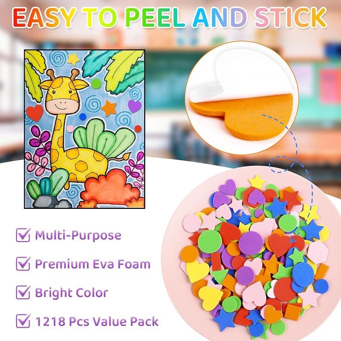 CCINEE 1218 Pcs Foam Stickers 7 Colors Self Adhesive Foam Shapes Sticker - Image 3