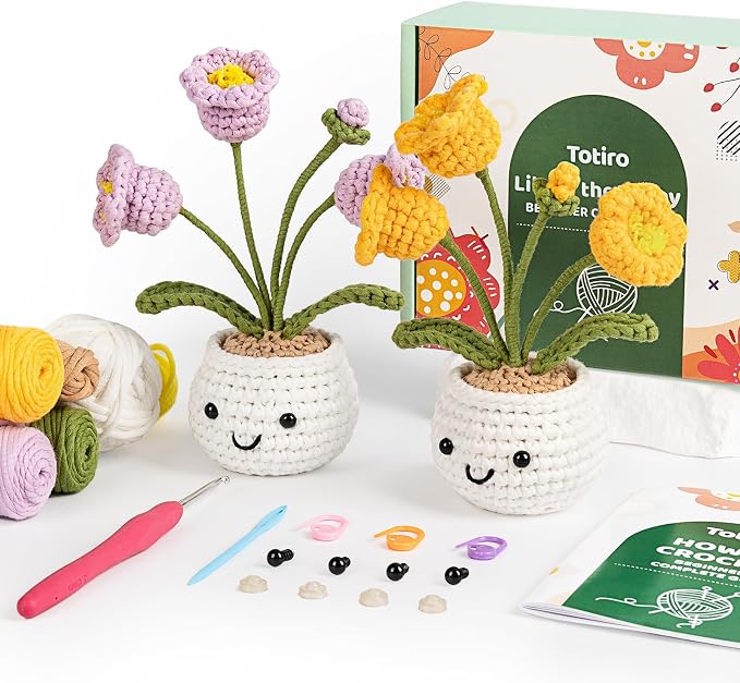 Totiro Crochet Kit for Beginners, Potted Flower Amigurumi Starter Kit, Easy DIY by YourDestinationforFun