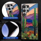 for Samsung Galaxy S24 Ultra Case, Stained Glass Cactus Pattern Glossy 2 in 1 - Image 7
