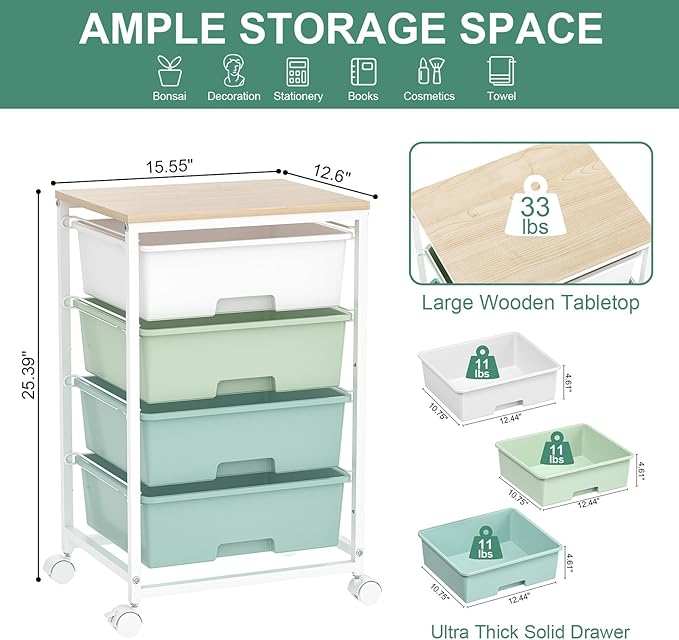 SYKIARIOL Utility Cart with 4 Drawers, Rolling Storage Cart with Drawers - Image 3