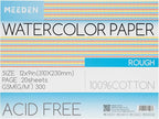 MEEDEN Watercolor Paper Block, 100% Cotton Watercolor Paper Pad of 20 Sheets by MEEDEN