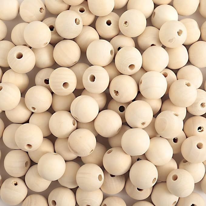 150pcs 25MM Wood Beads Natural Unfinished Round Wooden Loose Beads Wood Spacer by pojah
