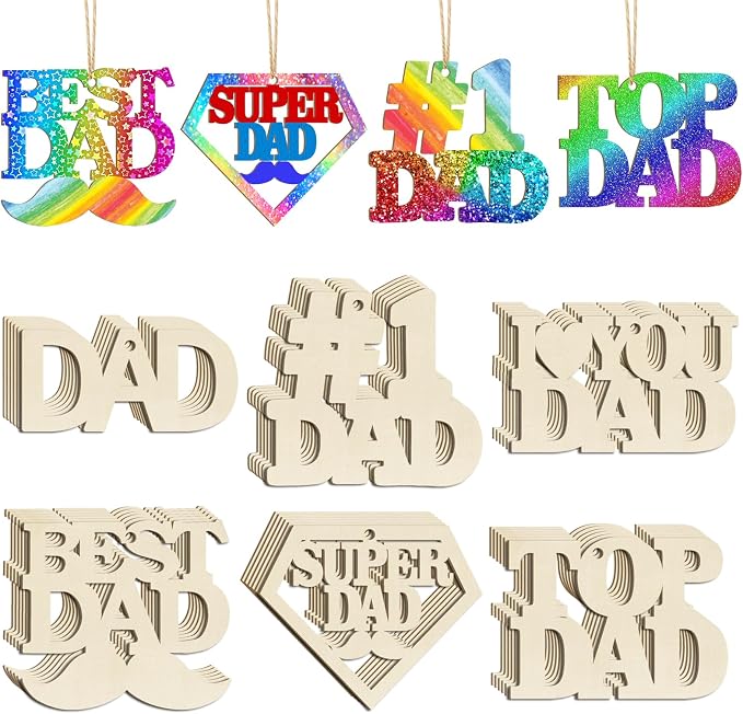 36PCS Wooden Father's Day Ornaments to Paint, Fathers Day Crafts by Sophena