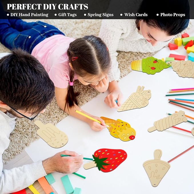 Subacy 80 PCS Unfinished Wood Cutouts 8 Styles DIY Wooden Spring Ornaments - Image 6