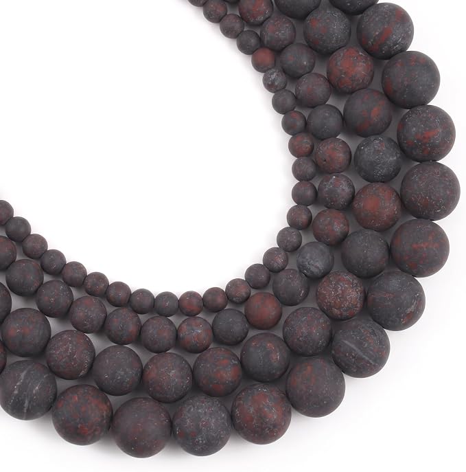36pcs Natural Matte Red Flower Gemstone Beads，10mm Frosted Round Loose Stone by Yochus