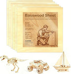 Basswood Plywood Sheets, 12 x 12 in, 1.5 mm, 6 Pack | Smooth unfinished wood by Unknown