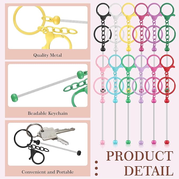 6Pcs Beadable Keychain Bars Blanks Bead Keychain Bar Metal Beaded Keychains - Image 3