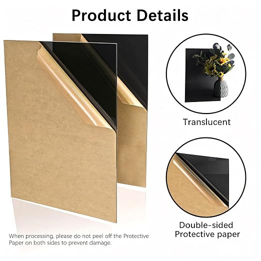 Translucent Black Acrylic Sheets 8 * 12 inch 1/8" Thick Transparent Cast - Image 3