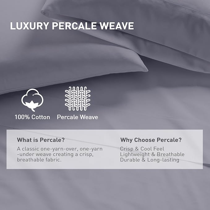California King Size Flat Sheet 2 Pack, 100% Cotton Percale Flat Bed Sheet - Image 2