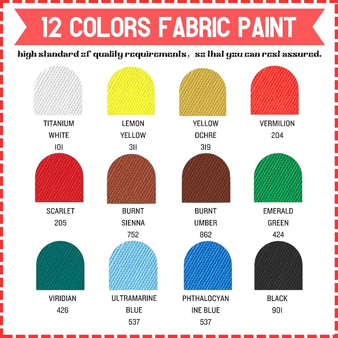 HUAL Fabric Paint Set for Clothes 12 Vibrant Colors Textile Paint - Image 4
