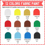 HUAL Fabric Paint Set for Clothes 12 Vibrant Colors Textile Paint - Image 4