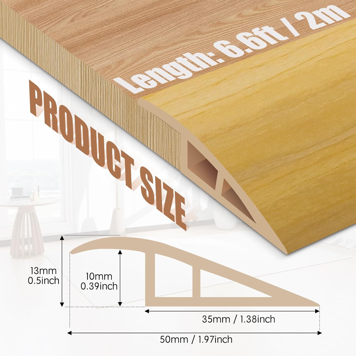 Floor Transition Strip Door Threshold 79" Floor Transition Reducer Trim on The Edges Threshold Strip Self Adhesive Suitable for Doorways, Tiles, Carpet