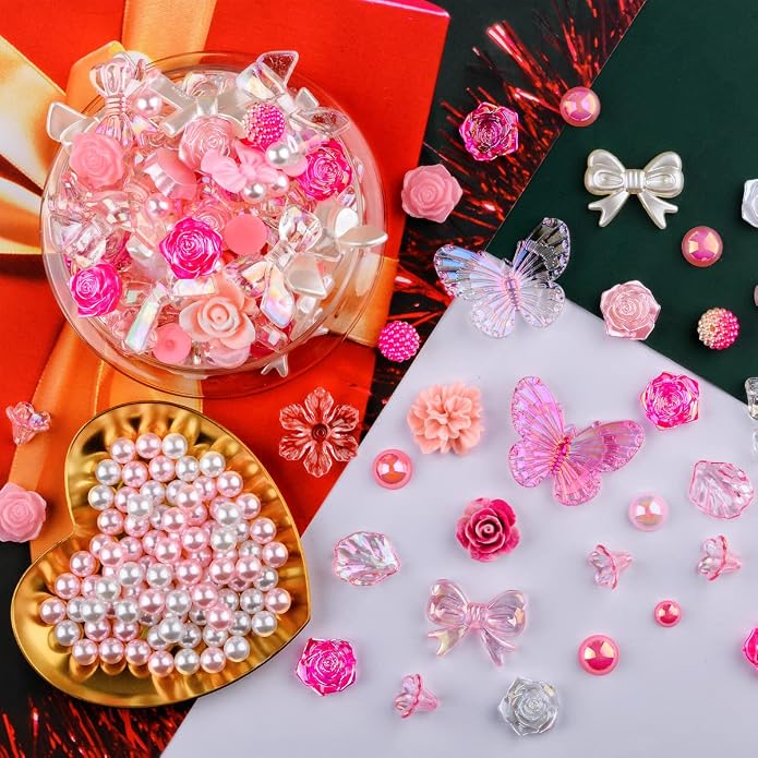 350 Pieces 3D Resin ABS Colorful Rose Flower Bows Butterfly Charms - Image 7
