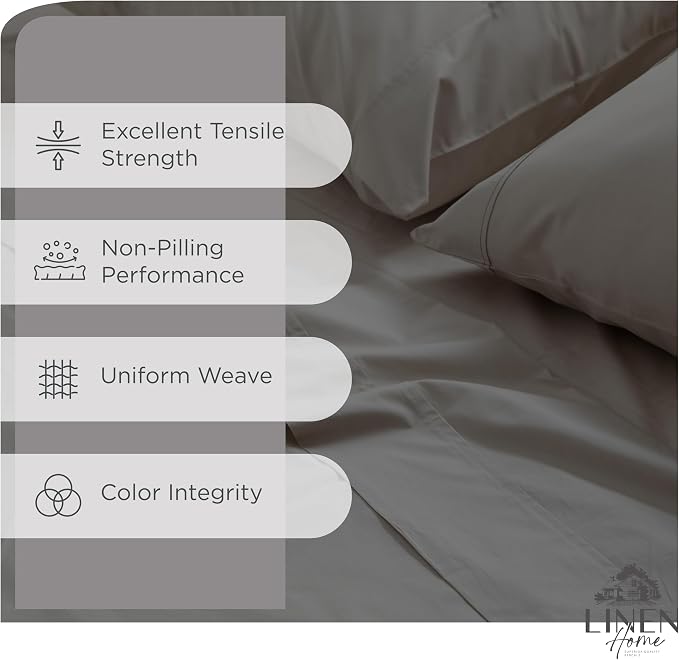 Linen Home 100% Cotton Percale Sheets King Size, Deep Pocket, 4 Pieces Set - Image 2