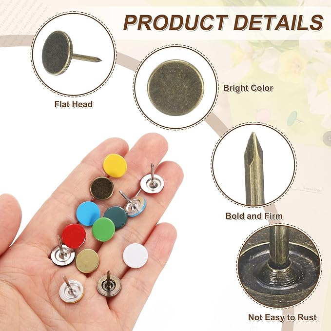 uxcell 150Pcs Upholstery Tacks, 11mmx15mm Flat Head Thumb Tack Decorative - Image 3