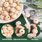 OLYCRAFT 50pcs 20mm Smile Face Wood Beads Round Wooden Beads Painted Head Bead - Image 4