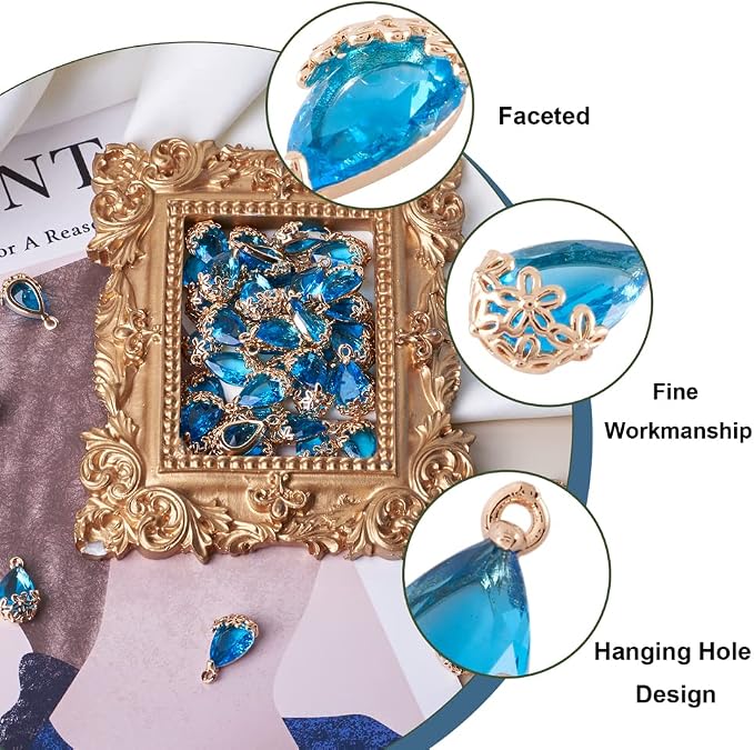 FASHEWELRY 50Pcs Faceted Teardrop Glass Pendants Transparent Crystal Drop Charms - Image 5