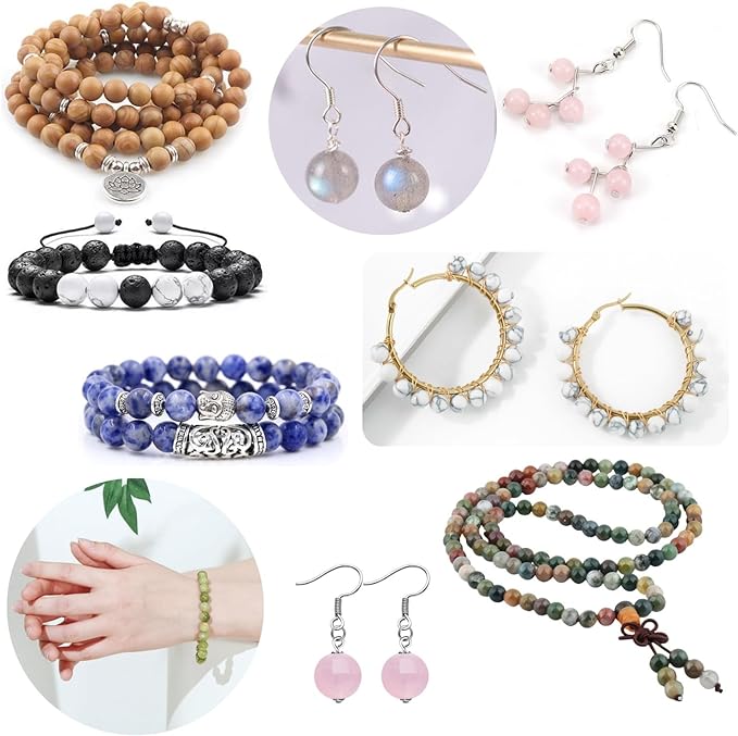 480pcs 8mm Natural Round Stone Beads Crystal Bracelet Jewelry Making Kit | - Image 6