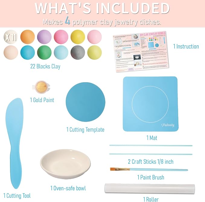 Patemby Make Your Own Clay Jewelry Bowls Arts and Crafts Kit - Image 2