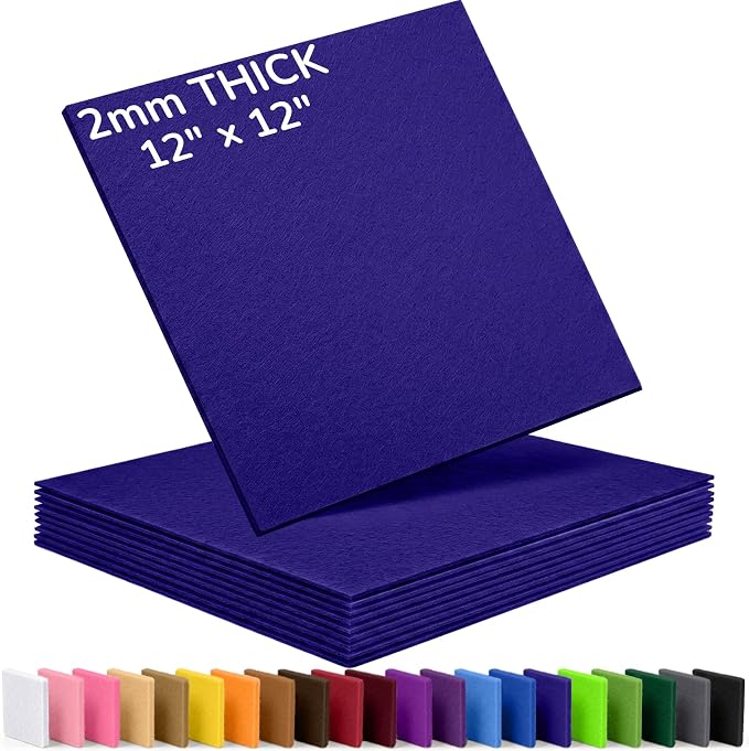 2mm Stiff Felt Sheets 12" X 12" | Thick Polyester Felt Material, DIY Craft by Luceinvita