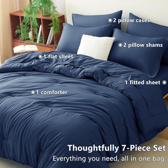 CozyLux Full Size Comforter Sets Navy Blue, 7 Pieces Bed in a Bag Full - Image 6