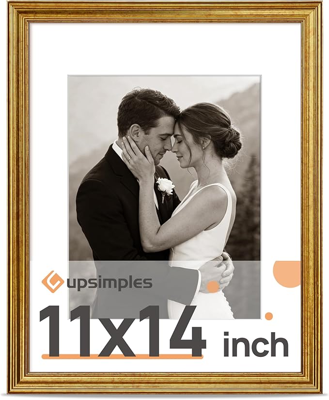 upsimples Vintage 11x14 Picture Frame, Antique Gold Frame Displays 8x10 by upsimples
